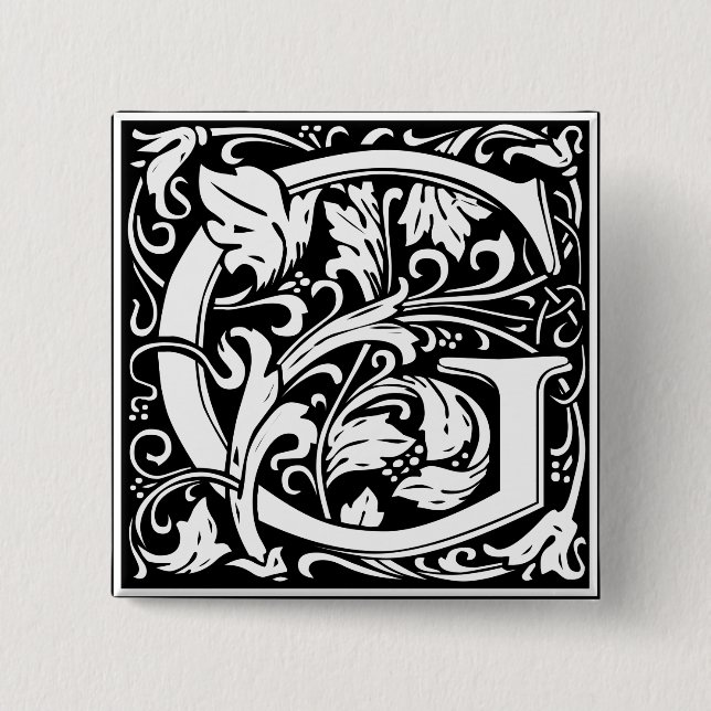 Letter G Medieval Monogram Art Nouveau 2 Inch Square Button (Front)