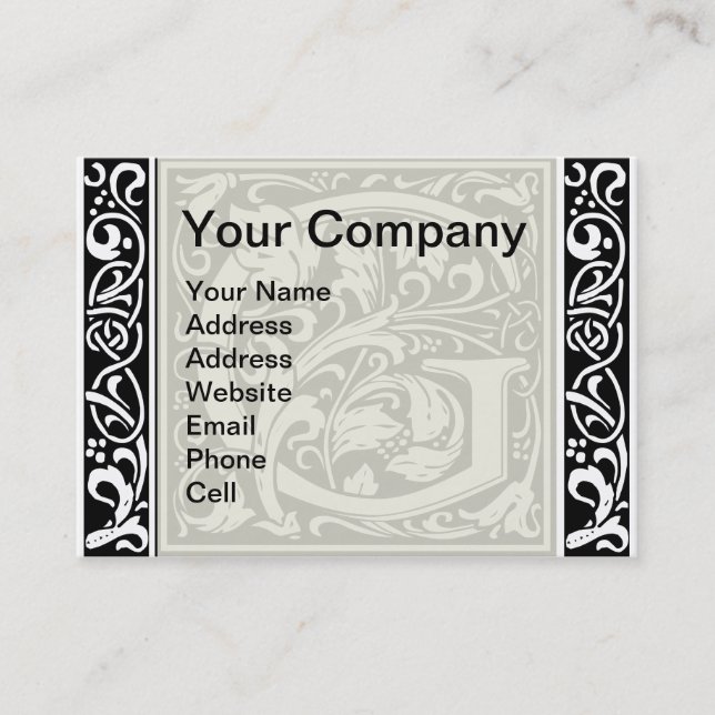 Letter G Medieval Monogram Art Nouveau Business Card (Front)