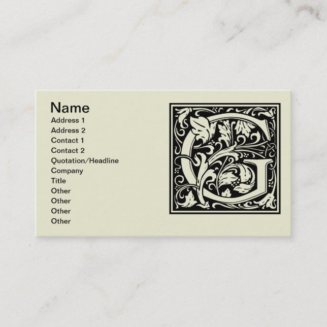 Letter G Medieval Monogram Art Nouveau Business Card (Front)