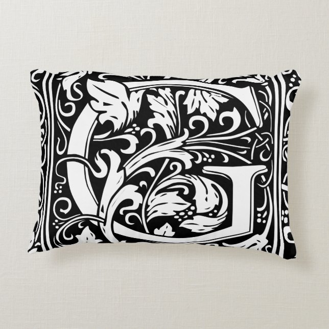 Letter G Medieval Monogram Art Nouveau Decorative Pillow (Back)