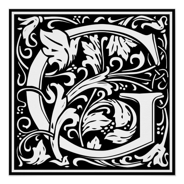 Letter G Medieval Monogram Art Nouveau Poster (Front)