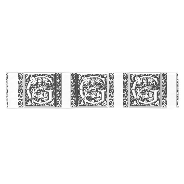 Letter G Medieval Monogram Art Nouveau Short Table Runner (Horizontal)
