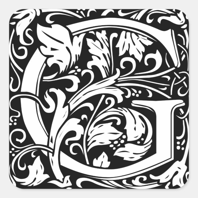 Letter G Medieval Monogram Art Nouveau Square Sticker (Front)