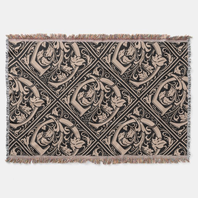Letter G Medieval Monogram Art Nouveau Throw Blanket (Front)