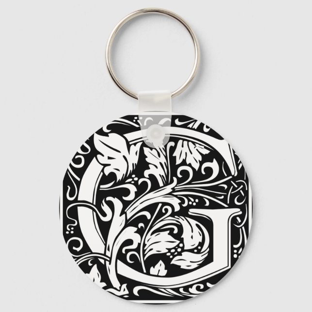 Letter G Medieval Monogram Vintage Initial Keychain (Front)