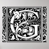 Letter G Medieval Monogram Vintage Initial