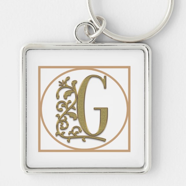 LETTER G MONOGRAM Beautiful Wedding New Home Gift Keychain (Front)