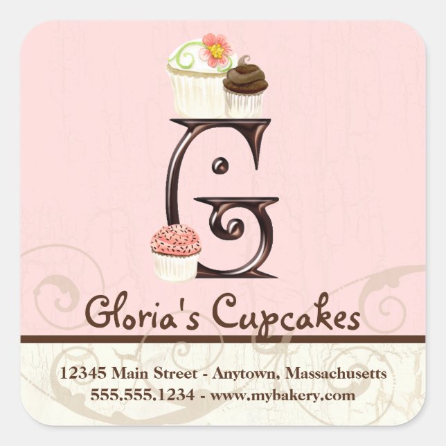 Letter G Monogram Cupcake Logo Business Stickers (Front)