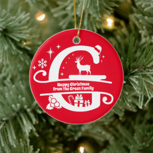 Letter G Monogram Initial Family Name Greeting Ceramic Ornament