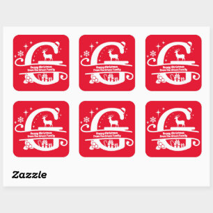 Letter G Monogram Initial Family Name Greeting Square Sticker