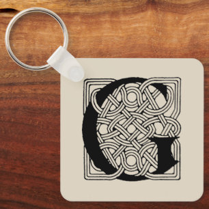 Letter G Monogram Vintage Celtic Knot Print Keychain