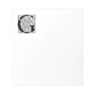 Letter G Monogram Vintage Celtic Knot Print Notepad