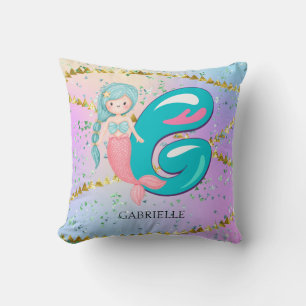 Letter G Monogram Watercolor Cute Mermaid Nursery Throw Pillow