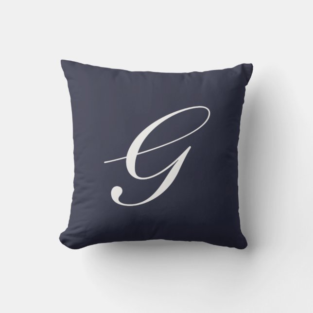 Letter G Navy Blue Monogram Pillow (Front)