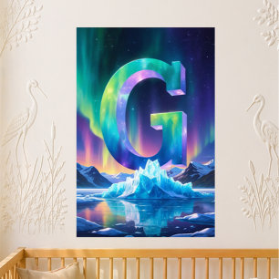 Letter G Northern Lights Nursery   Aurora Borealis Poster