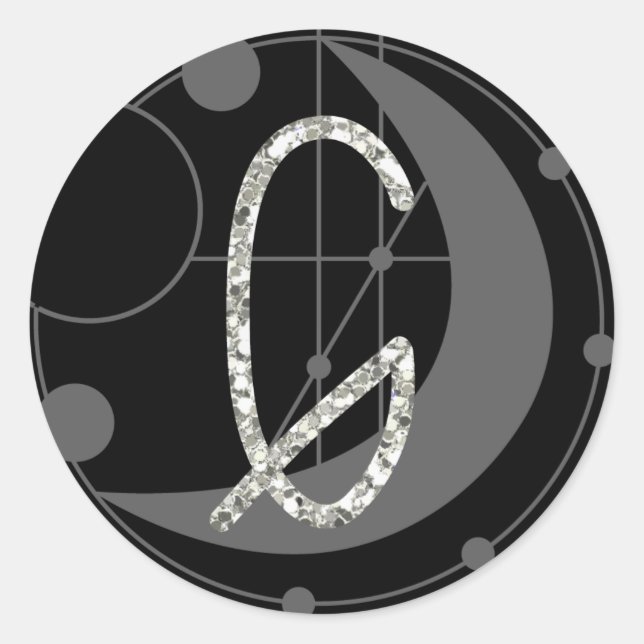 Letter G Rune Runic Monogram Geometric Moon Black Classic Round Sticker (Front)