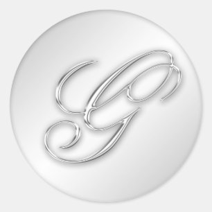 Letter G script initial faux silver monogram favou Classic Round Sticker
