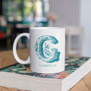 Letter G Teal Monogram Modern Name  Coffee Mug