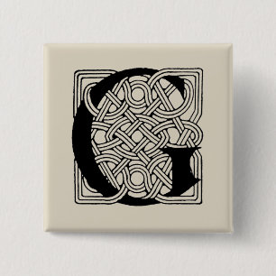 Letter G Vintage Celtic Knot Monogram 2 Inch Square Button