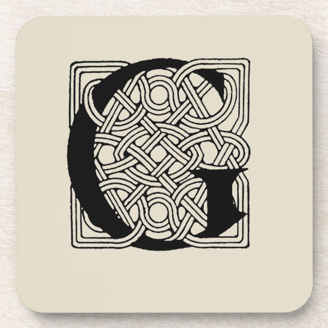 Letter G Vintage Celtic Knot Monogram Coaster (Front)