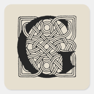 Letter G Vintage Celtic Knot Monogram Square Sticker