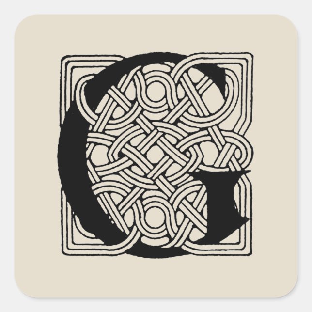 Letter G Vintage Celtic Knot Monogram Square Sticker (Front)