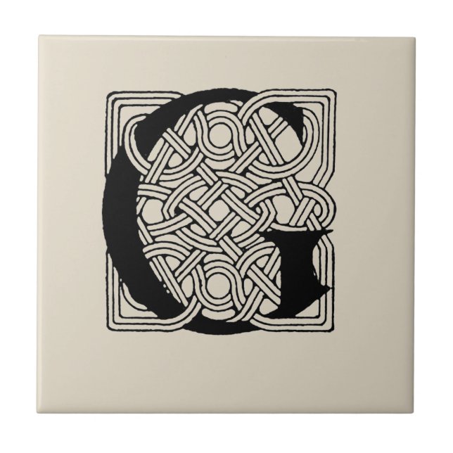 Letter G Vintage Celtic Knot Monogram Tile (Front)