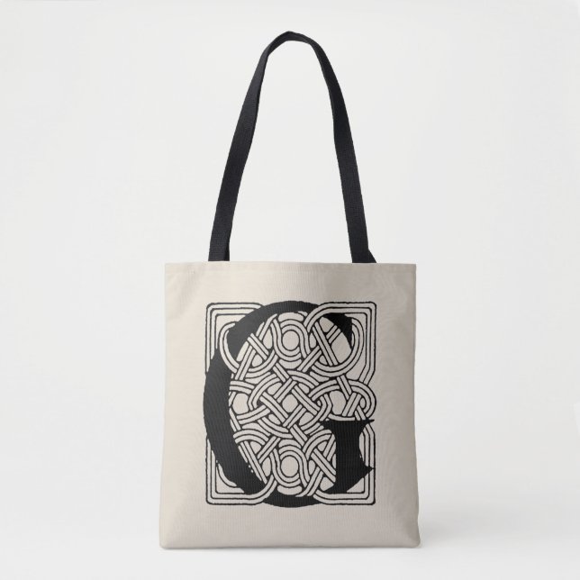Letter G Vintage Celtic Knot Monogram Tote Bag (Front)