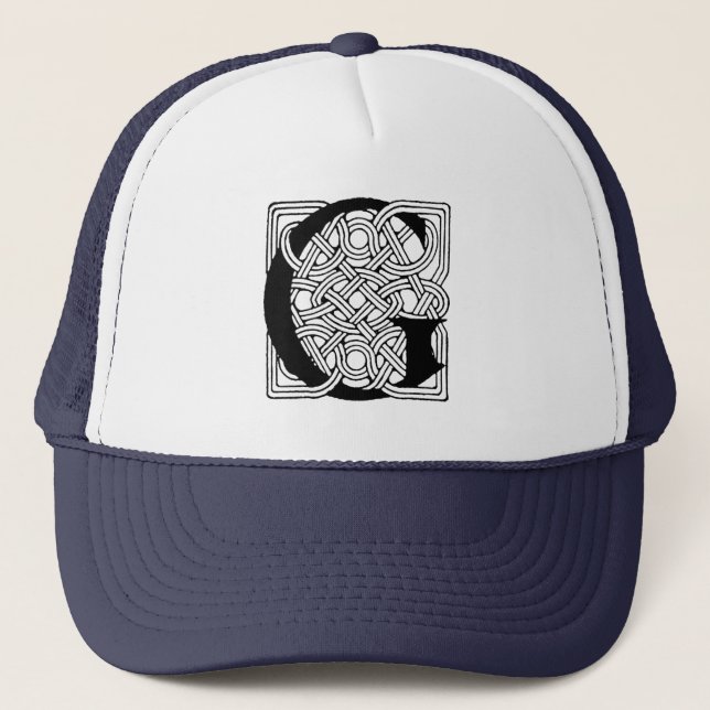 Letter G Vintage Celtic Knot Monogram Trucker Hat (Front)