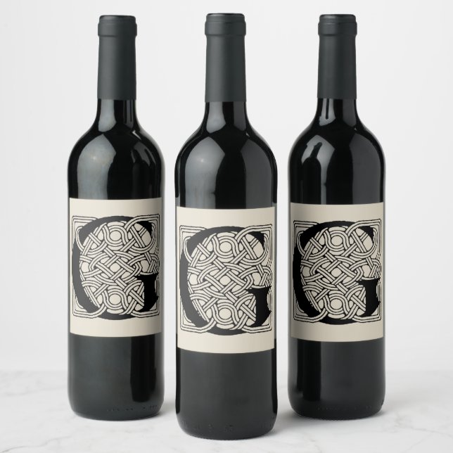 Letter G Vintage Celtic Knot Monogram Wine Label (Bottles)