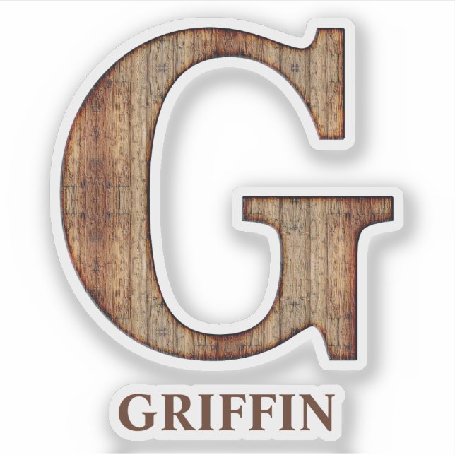 Letter G wood texture with custom name Sticker (Front)