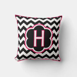 Letter H Black and White Chevron Monogram Throw Pillow