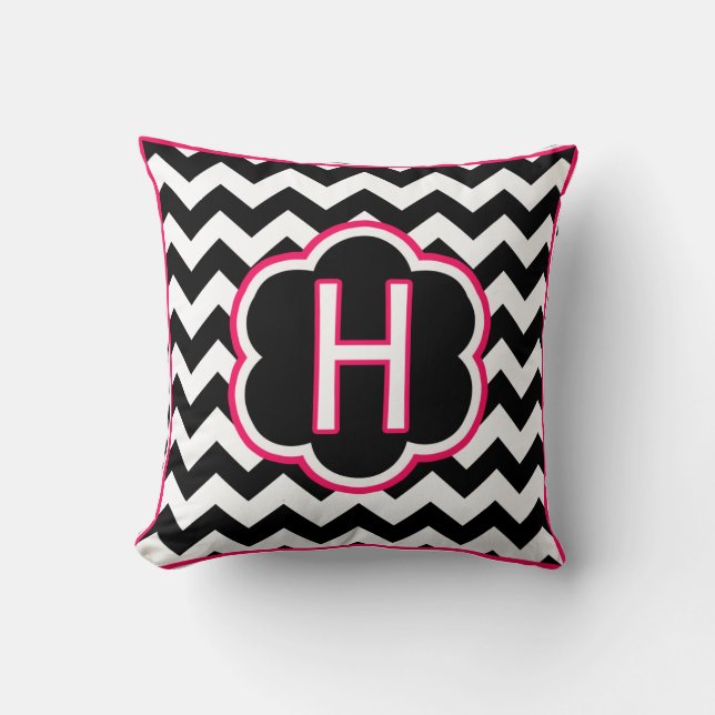 Letter H Black and White Chevron Monogram Throw Pillow (Front)