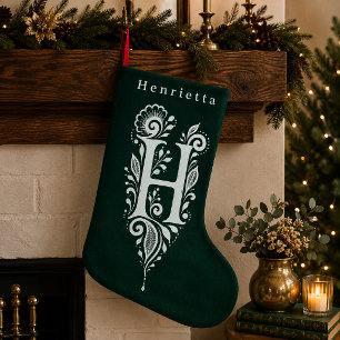 Letter H Botanical Monogram Personalized Stocking