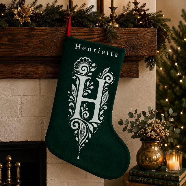 Letter H Botanical Monogram Personalized Stocking (Creator Uploaded)