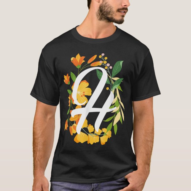 Letter H Capital Alphabet Flowers Monogram Initial T-Shirt (Front)