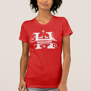 Letter H Christmas Monogram Initial Name Red T-S T-Shirt
