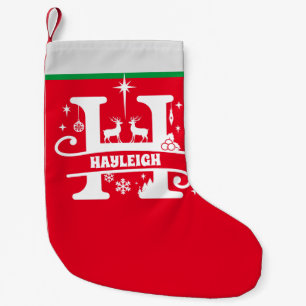 Letter H Christmas Monogram Initial Name Red White Small Christmas Stocking