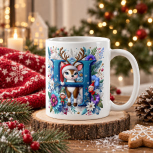Letter H, customizable, reindeer, elves Coffee Mug