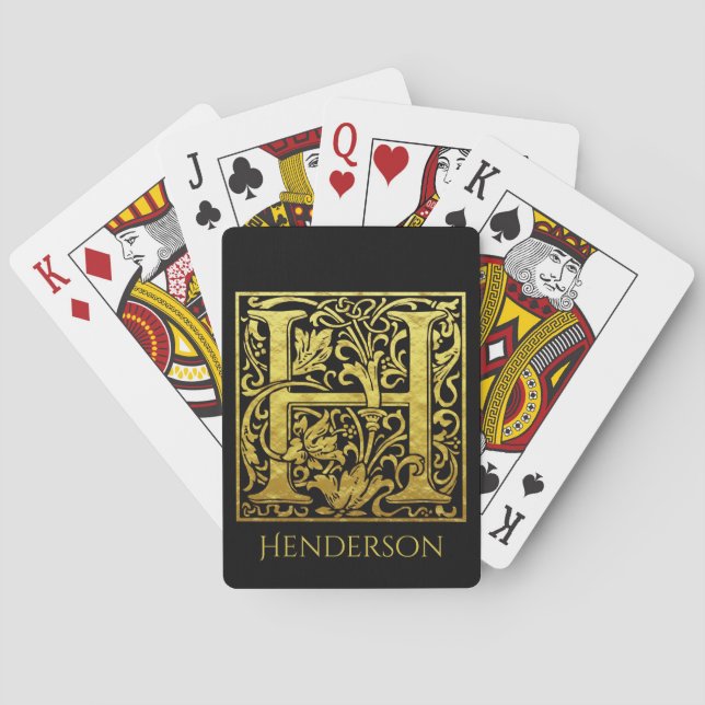 Letter H First Letter Gold on Class Black Playing Cards (Back)
