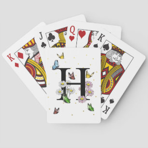 Letter H Floral Butterfly Monogram Initial Playing Cards