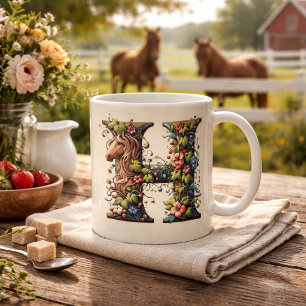 Letter H Horse and Flower Vine  Coffee Mug