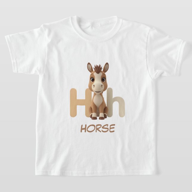 Letter H Horse Educational Kids T-Shirt | Uppercas (Laydown)