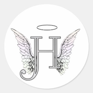 Letter H Initial Monogram with Angel Wings & Halo Classic Round Sticker