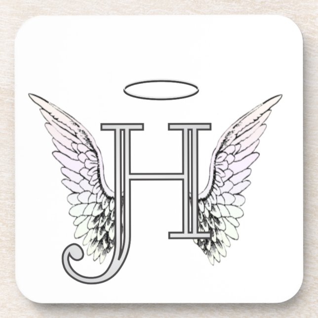 Letter H Initial Monogram with Angel Wings & Halo Coaster (Front)