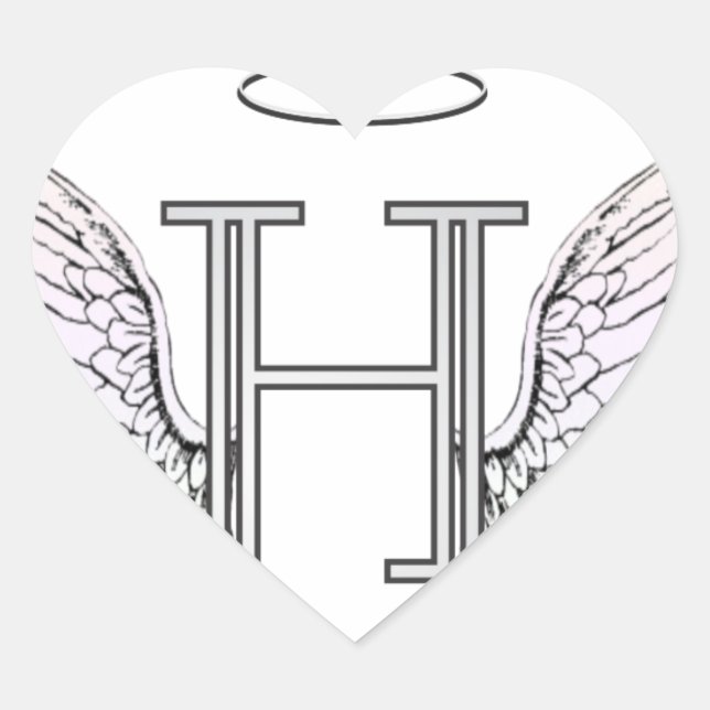 Letter H Initial Monogram with Angel Wings & Halo Heart Sticker (Front)