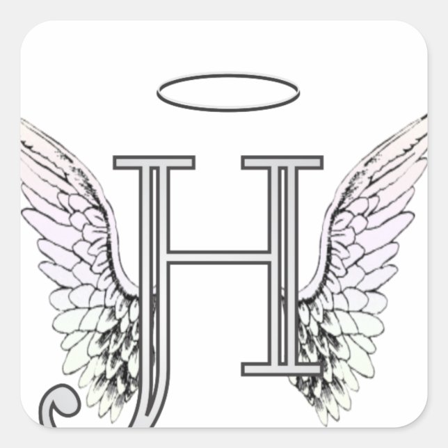Letter H Initial Monogram with Angel Wings & Halo Square Sticker (Front)