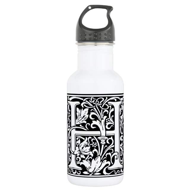 Letter H Medieval Monogram Art Nouveau 532 Ml Water Bottle (Front)