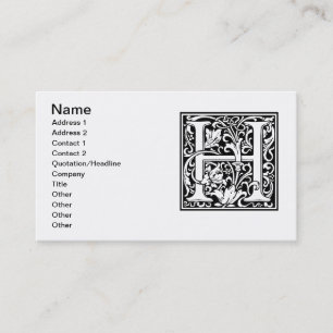 Letter H Medieval Monogram Art Nouveau Business Card