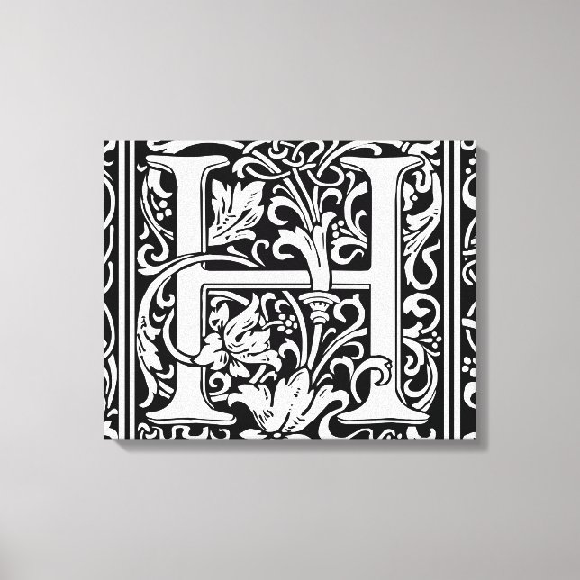 Letter H Medieval Monogram Art Nouveau Canvas Print (Front)